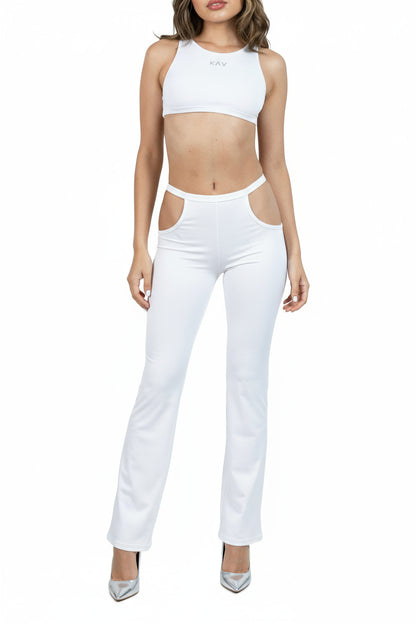 White Waistband Cutout Leggings