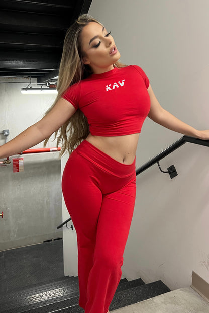 Red Basic Straight-Cut Cotton Jersey Leggings