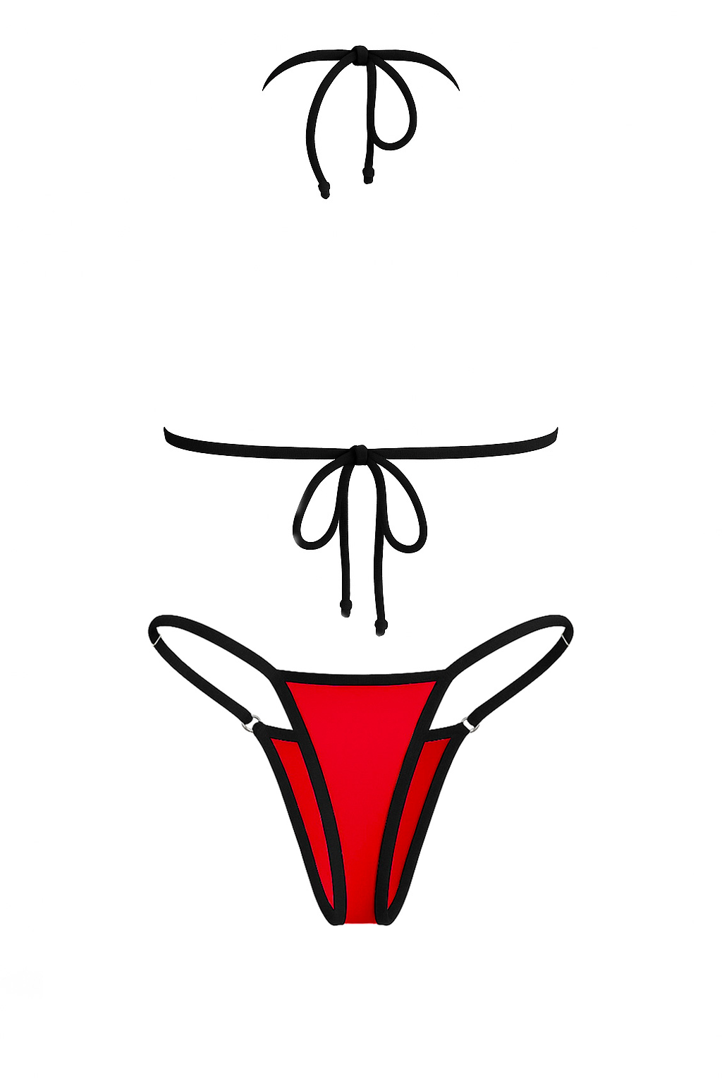 Red Contrast Trim Two Piece Triangle Bikini