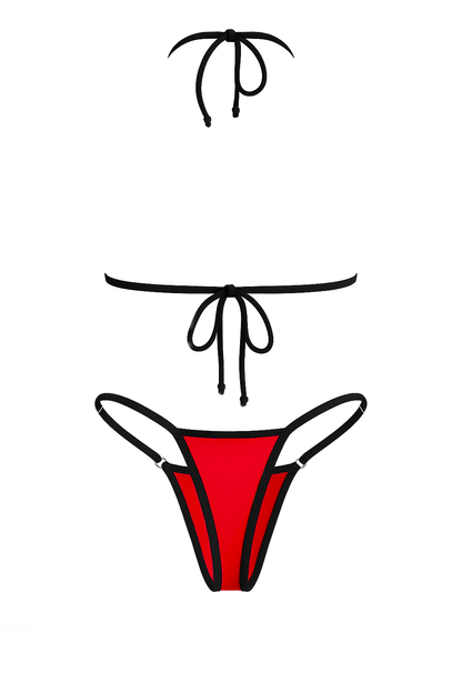 Red Contrast Trim Two Piece Triangle Bikini