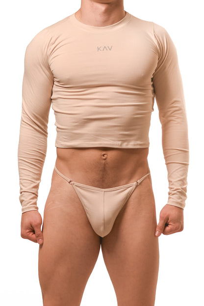 Beige Long Sleeve Magnet G-String Set