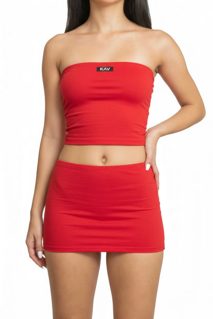 Red Cotton Jersey Super Mini Skirt
