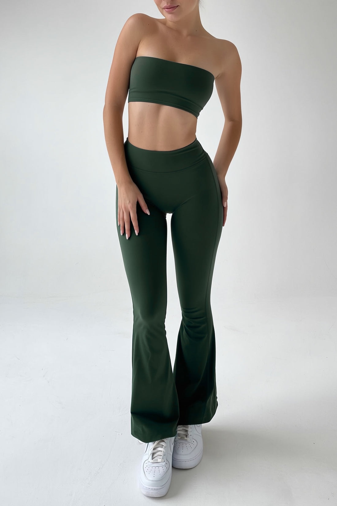 Dark Green Seamless Straight-Cut Cotton Jersey Leggings