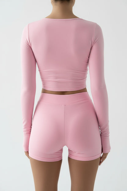 Pink Cotton Jersey Long Sleeve Deep Scoop Top