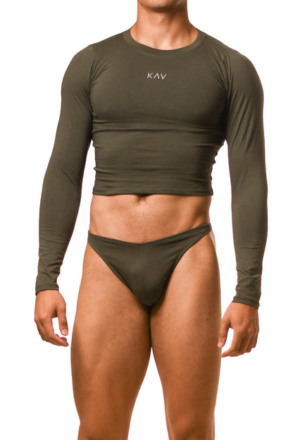 Dark Green Long Sleeve Magnet Thong Set