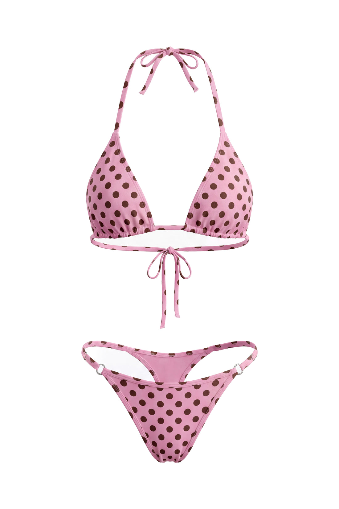 Pink Dot Triangle Adjustable Thong Two Piece Bikini