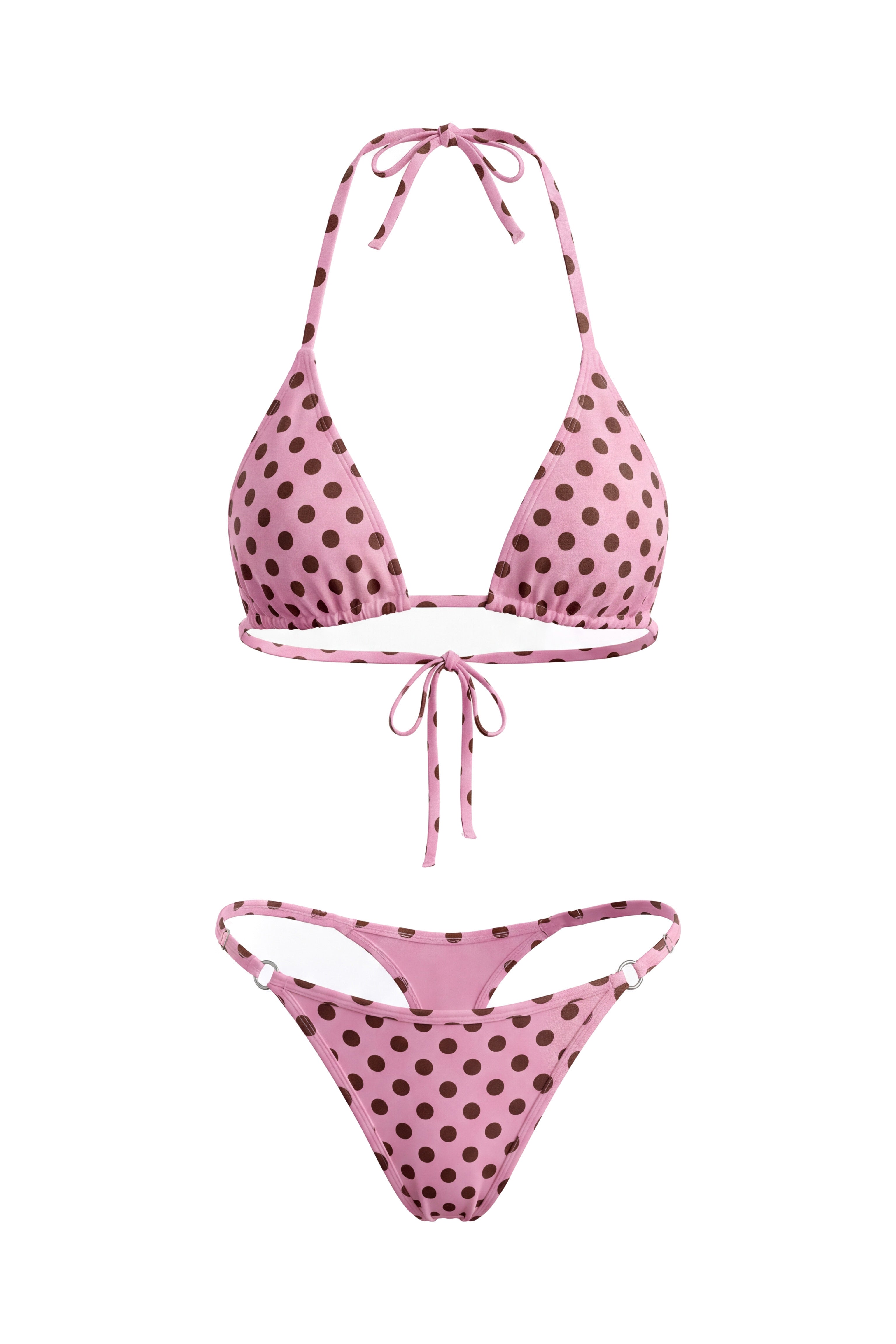 Pink Dot Triangle Adjustable Thong Two Piece Bikini