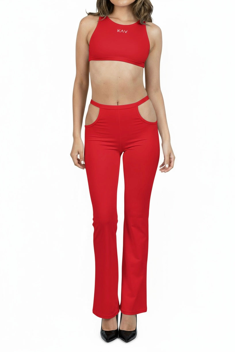 Red Waistband Cutout Leggings