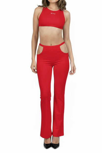 Red Waistband Cutout Leggings
