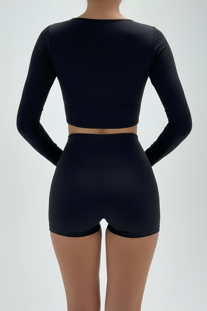 Black Cotton Jersey Long Sleeve Deep Scoop Top