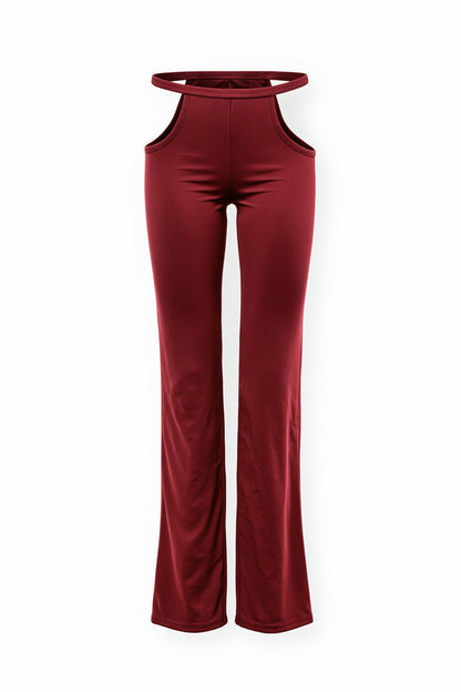 Dark Red Waistband Cutout Leggings