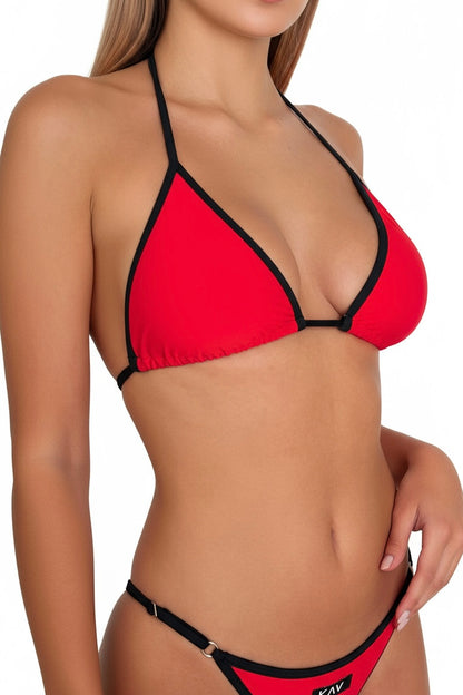 Red Contrast Trim Triangle Top