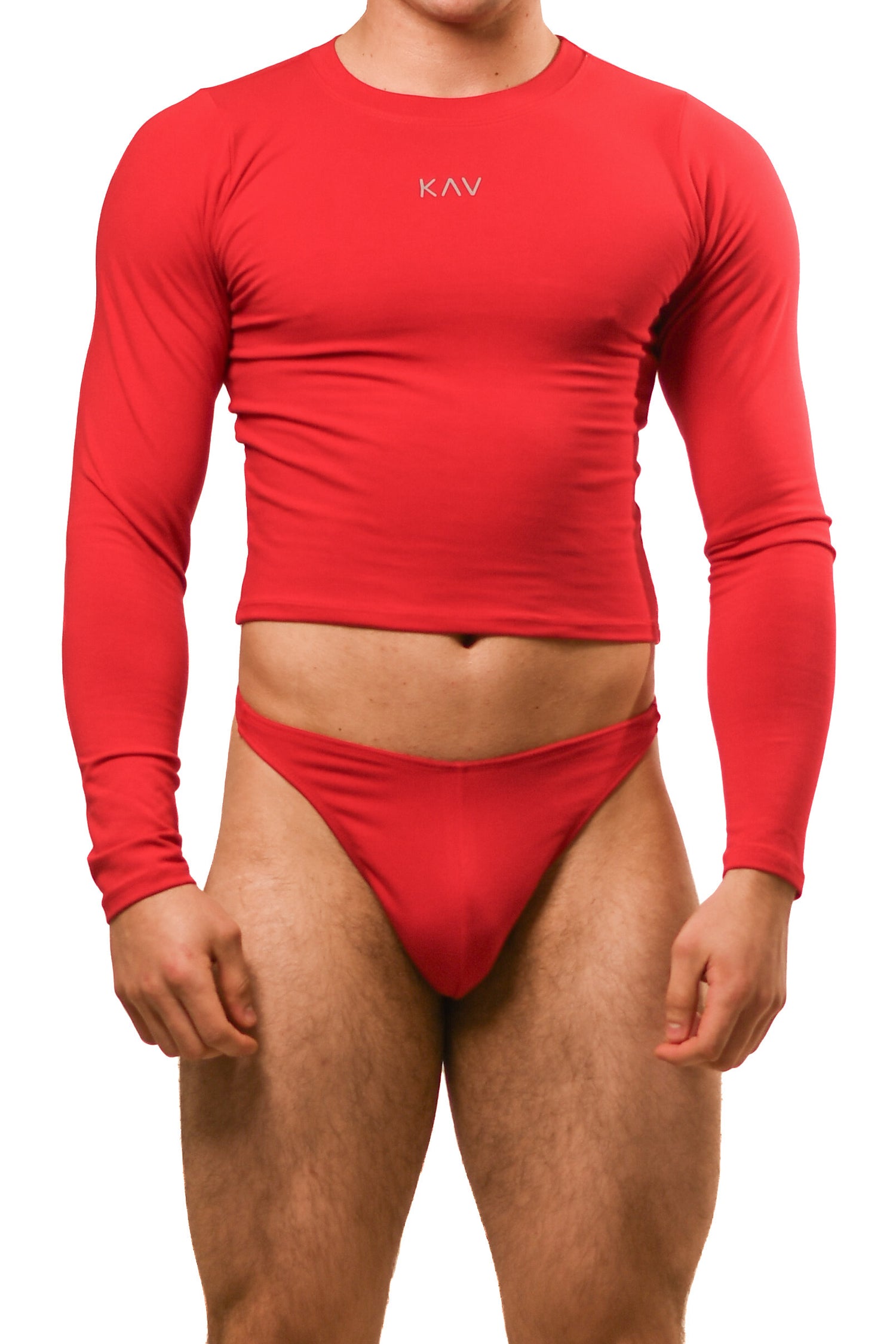 Red Long Sleeve Gabriel Thong Set
