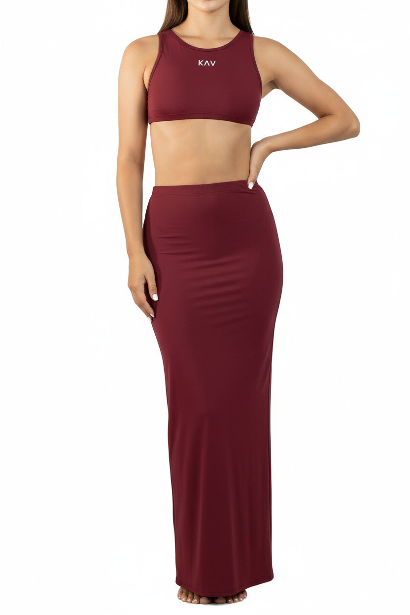Dark Red Long Bodycon Cotton Jersey Skirt
