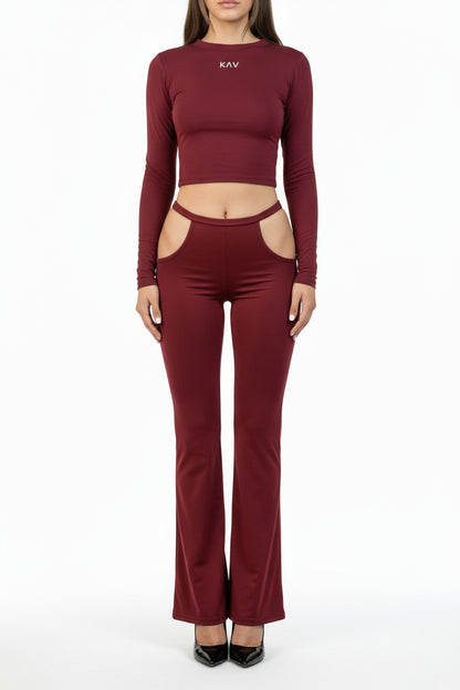 Dark Red Waistband Cutout Leggings
