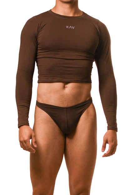 Brown Long Sleeve Magnet Thong Set