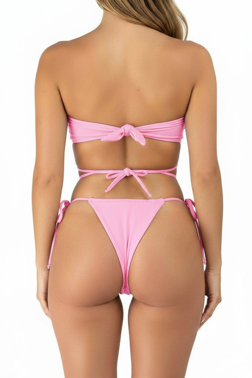 Pink Loop Tie Strapless Two Piece Bikini