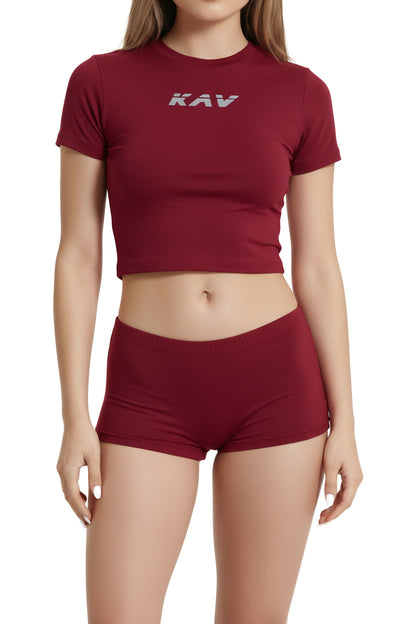 Dark Red Reflective KAV Baby Tee