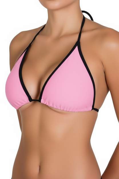 Pink Contrast Trim Triangle Top