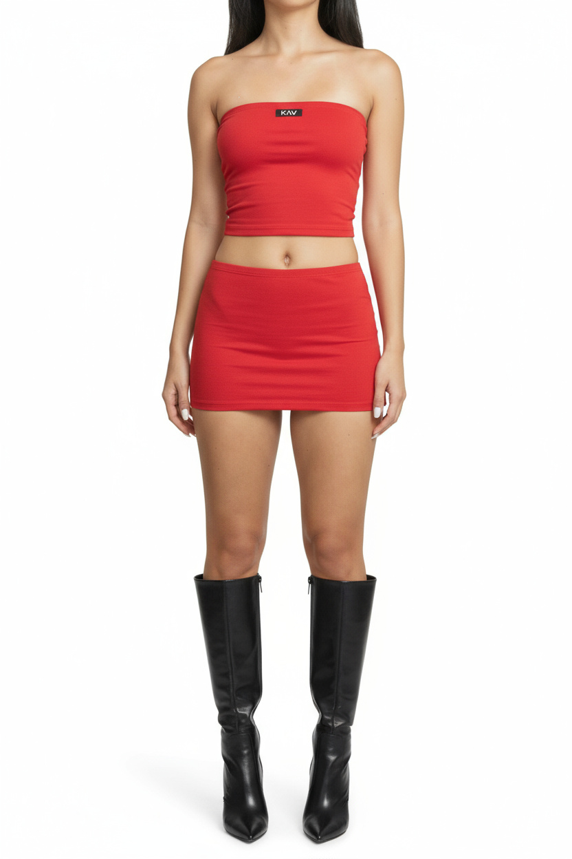 Red Cotton Jersey Super Mini Skirt