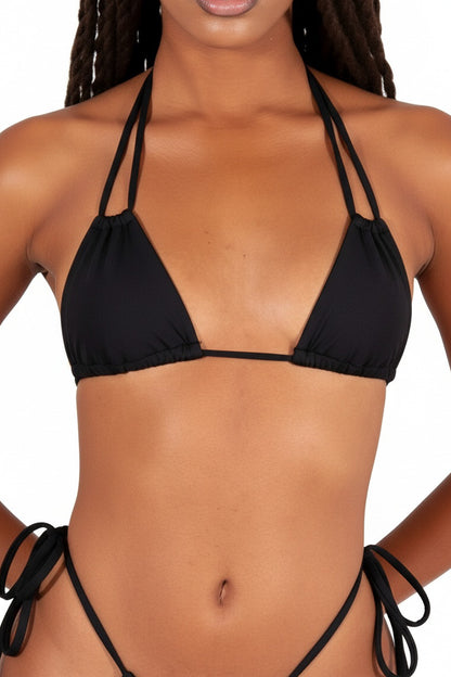 Black Double String Triangle Swim Top