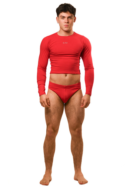 Red Long Sleeve Magnet Brief Set