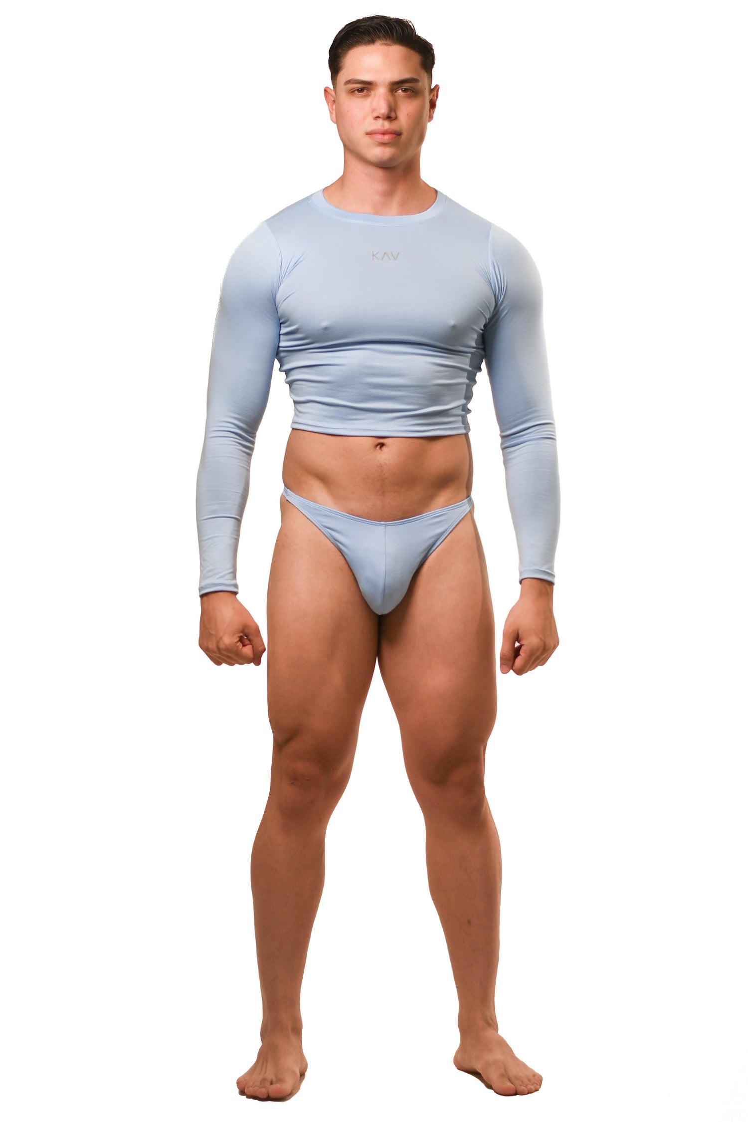Baby Blue Long Sleeve Magnet Thong Set