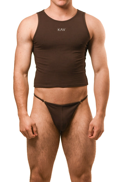 Hot Brown G- String Cotton Jersey Set