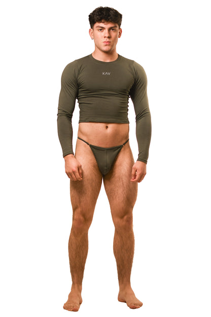 Long Sleeve Dark Green G-String Set