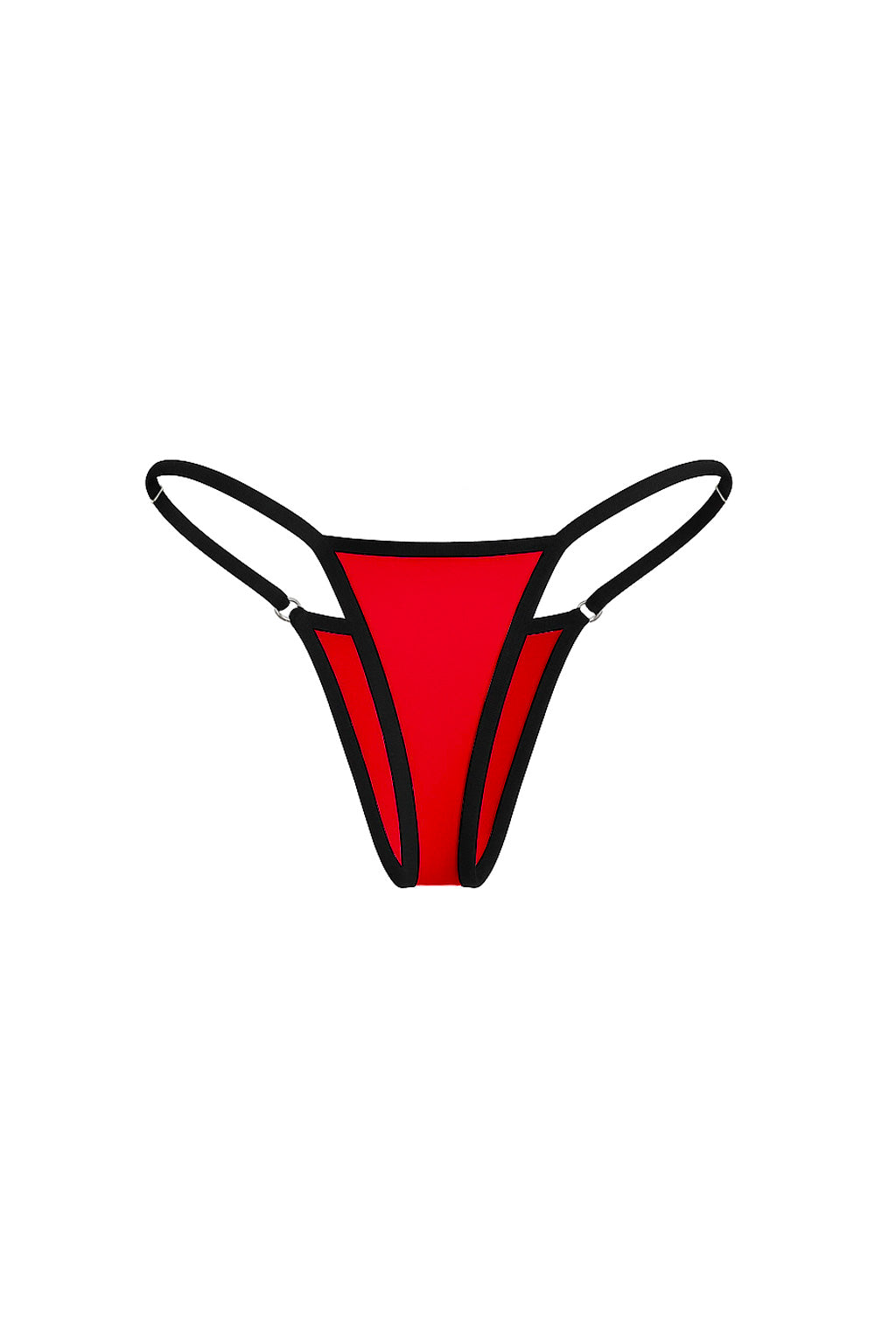 Red Contrast Trim Embroidery Bikini Bottom