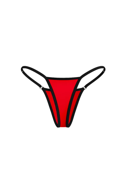Red Contrast Trim Embroidery Bikini Bottom