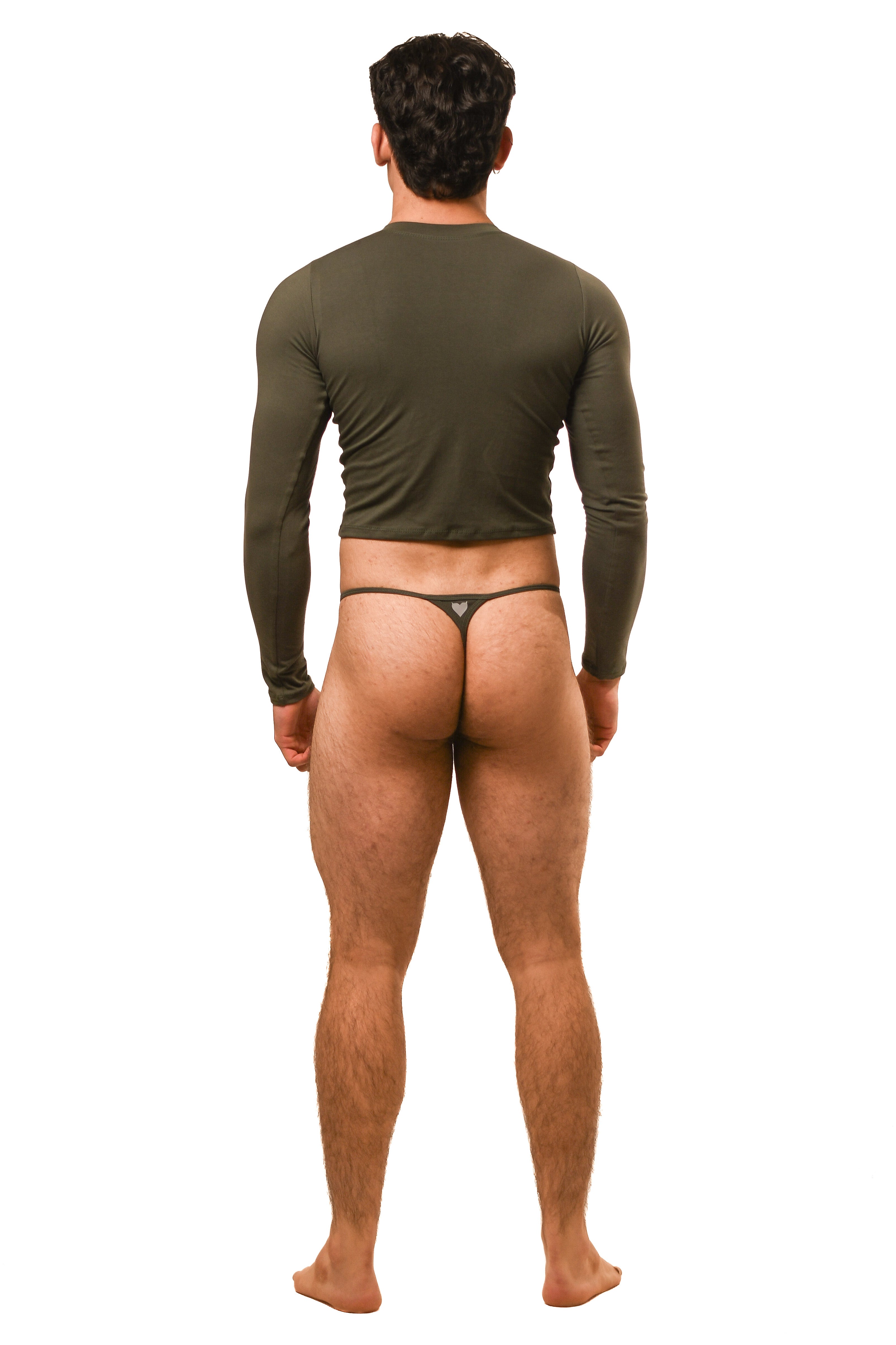Long Sleeve Dark Green G-String Set