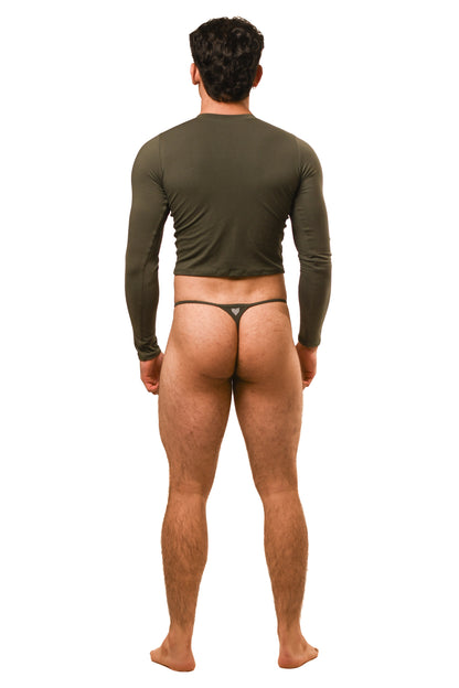 Long Sleeve Dark Green G-String Set
