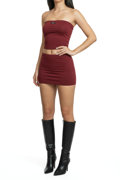 Dark Red Cotton Jersey Super Mini Skirt