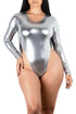 futuristic high gloss silver bodysuit sculpting fit