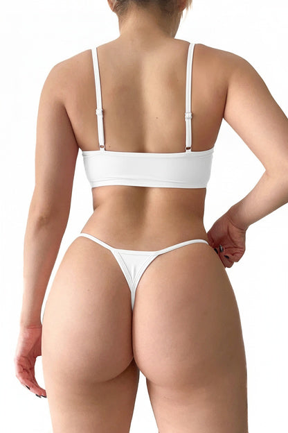 White Two Piece G-String Scoop Bikini
