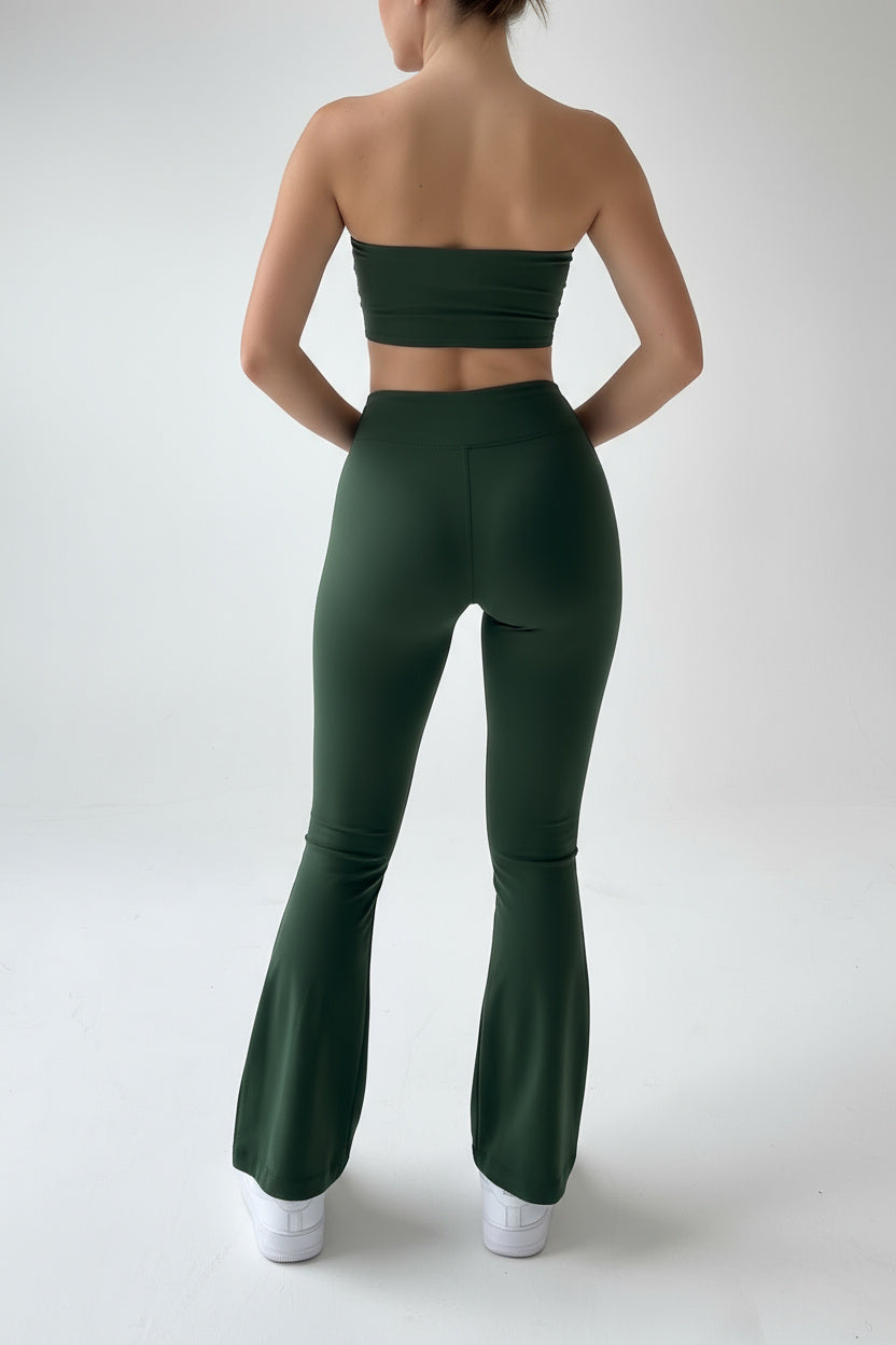 Dark Green Seamless Straight-Cut Cotton Jersey Leggings