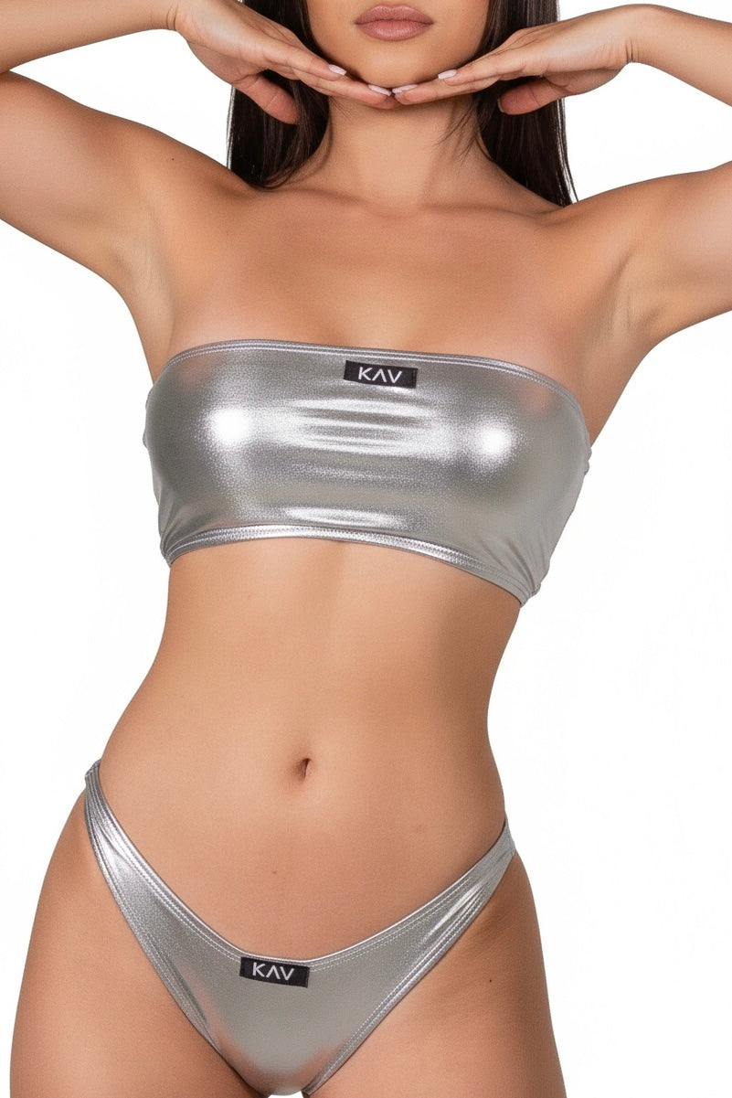 Silver Metallic Swim Minimal Top