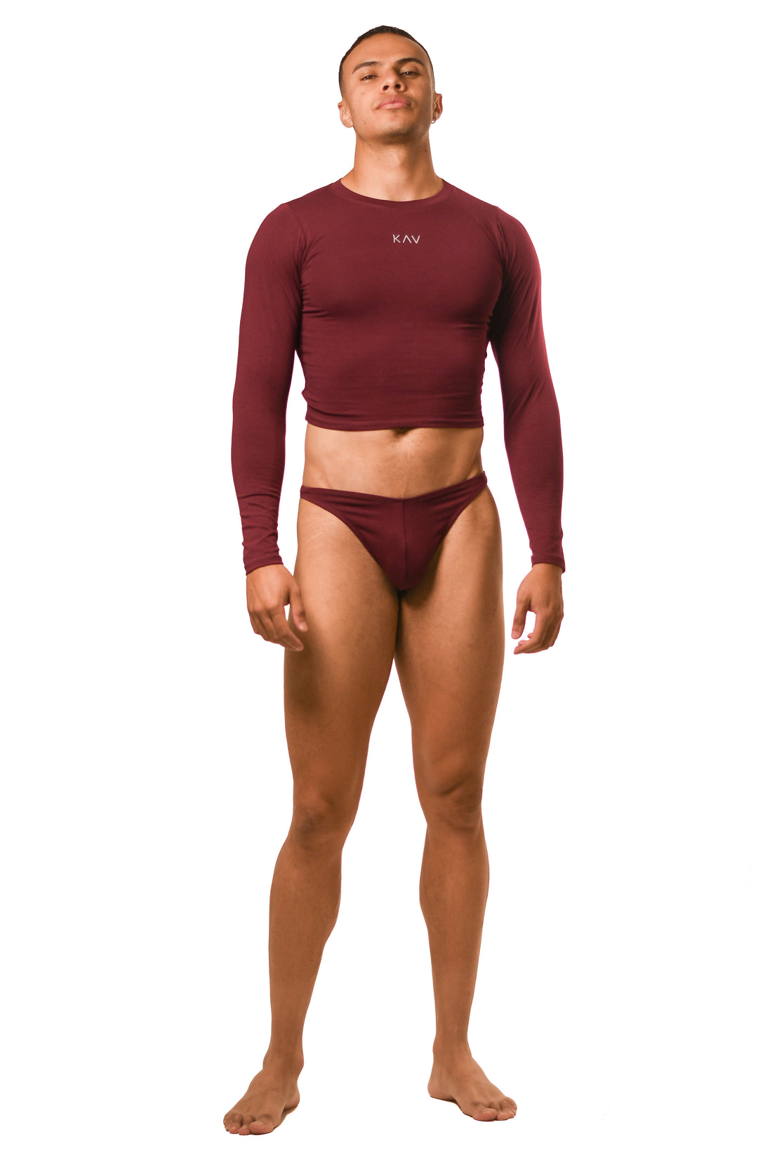 Dark Red Long Sleeve Gabriel Thong Set