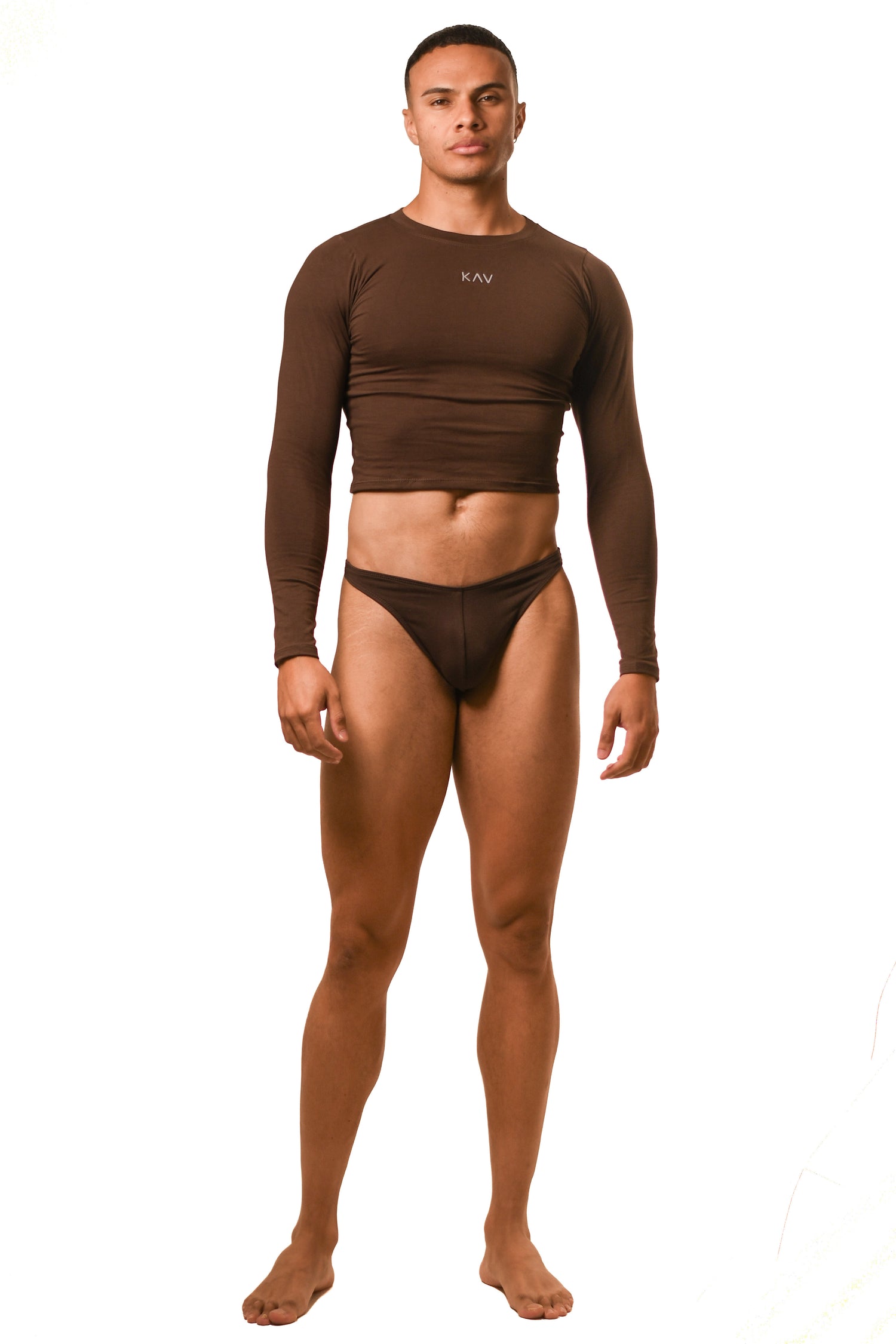 Brown Long Sleeve Magnet Thong Set