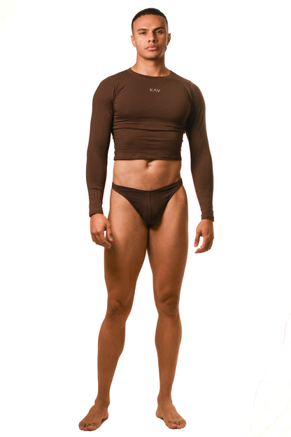 Brown Long Sleeve Magnet Thong Set
