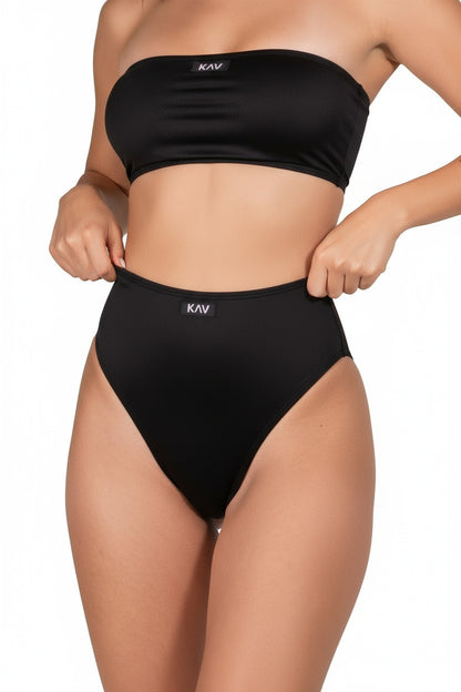 Black Swim Minimal High Waist Bottom