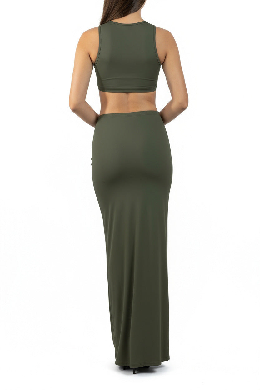 Dark Green Long Bodycon Cotton Jersey Skirt