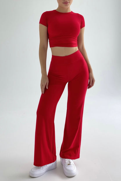 Red Basic Straight-Cut Cotton Jersey Leggings