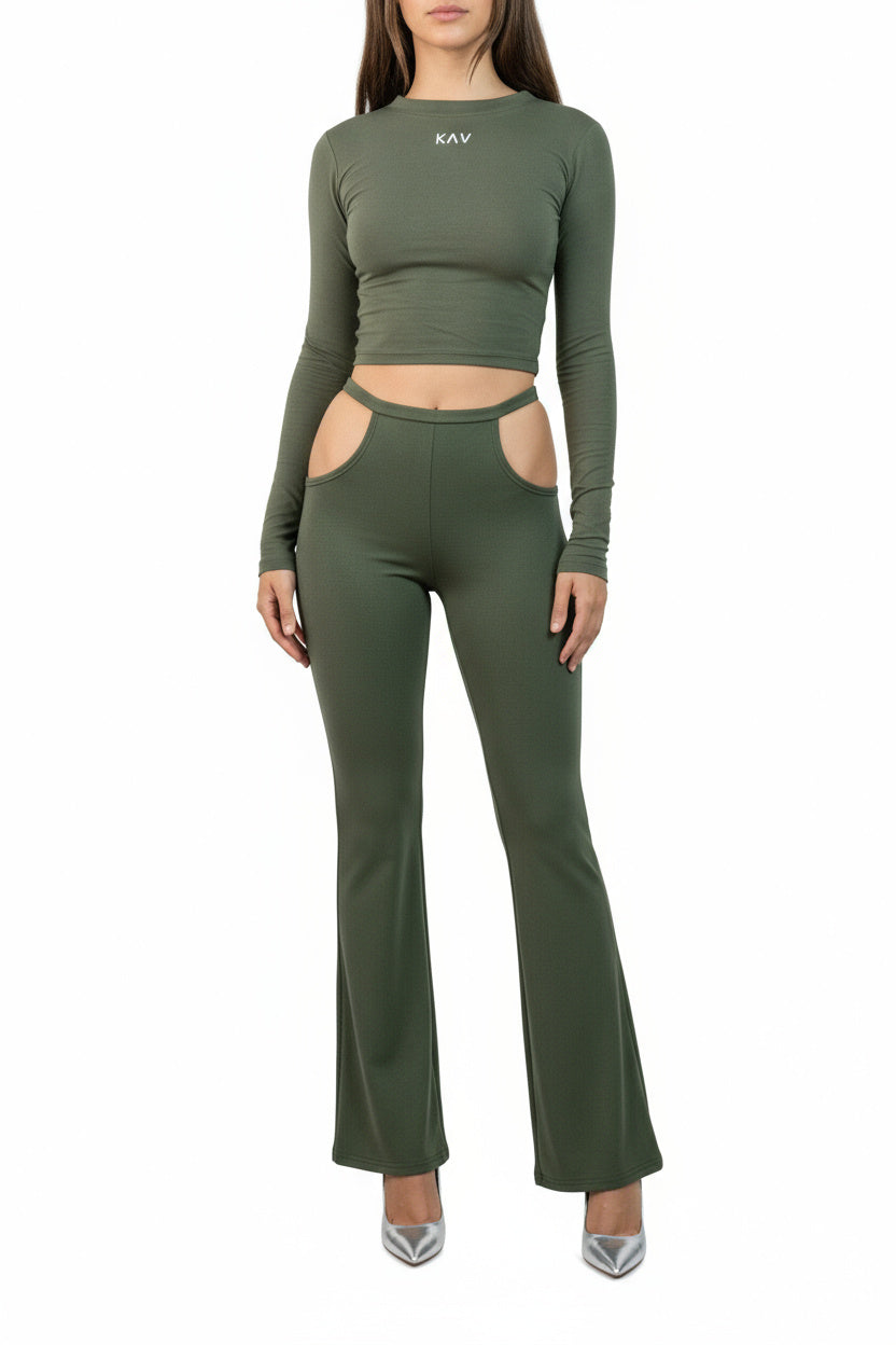Dark Green Waistband Cutout Leggings