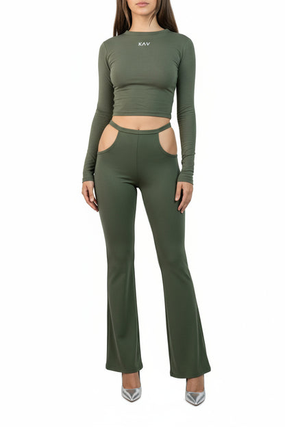 Dark Green Waistband Cutout Leggings