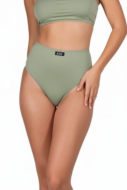 Olive Green Swim Minimal High Waist Bottom