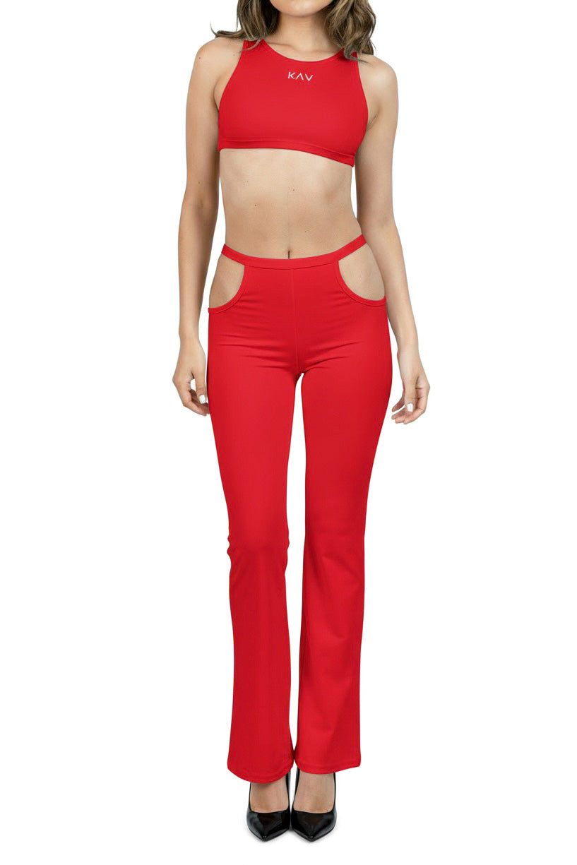 Red Waistband Cutout Leggings