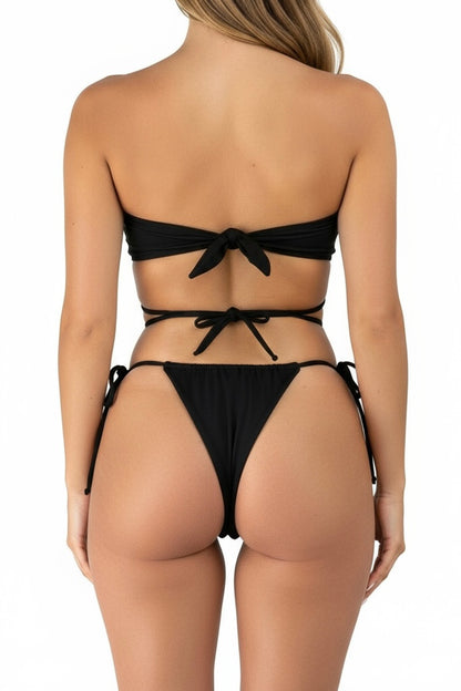 Black Loop Tie Strapless Bikini Top