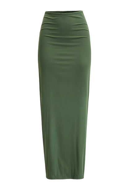 Dark Green Long Bodycon Cotton Jersey Skirt